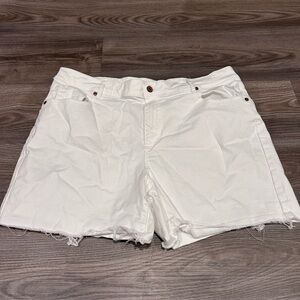 LOFT White Jean Shorts High-Waisted Frayed Hem